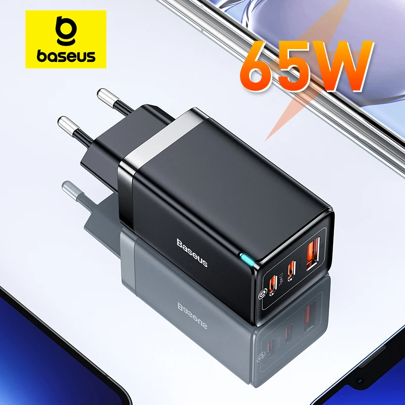 מטען Baseus 65W GaN טעינה מהירה סוג C PD מטען USB QC4.0 נייד מהיר למחשב נייד iPhone 17 16 15 14 13
