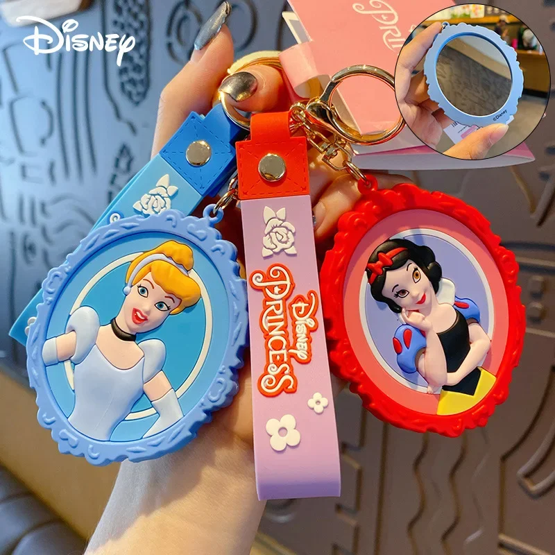 

Disney Princess Portable Small Mirror Keychain Cartoon kawaii Mermaid Pendant Vanity Mirrors Bags Charms Anime Accessories Gifts