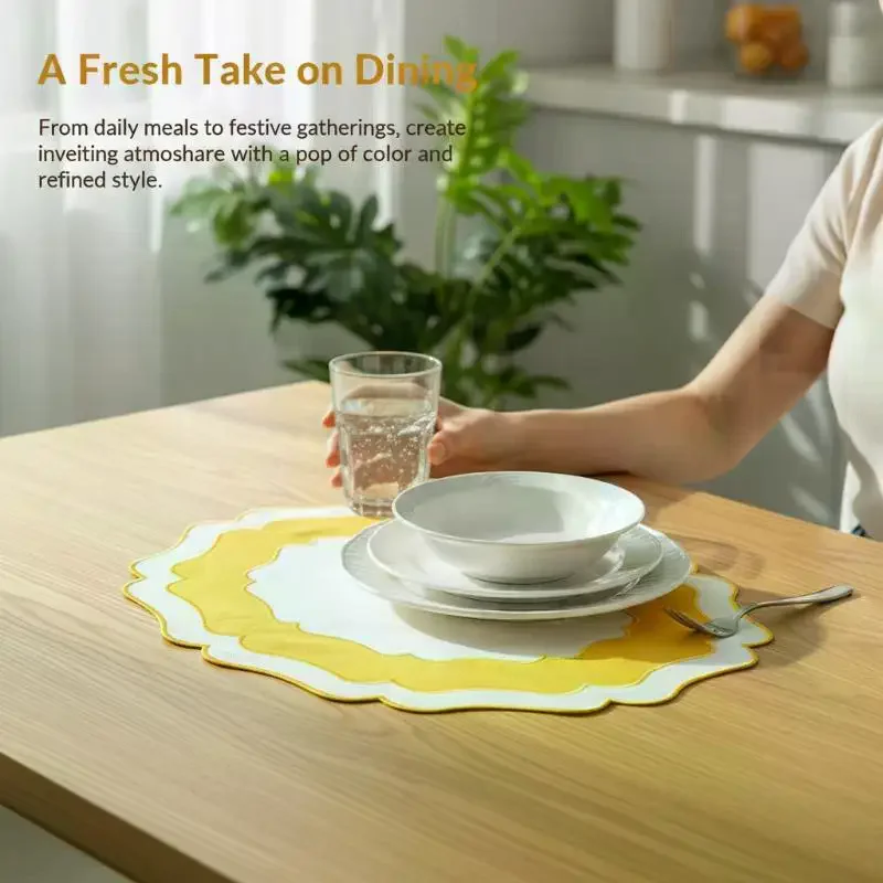 Textured Scalloped Linen Placemat Machine Washable Wrinkle Free Dining Table Mat For Home Farmhouse Use