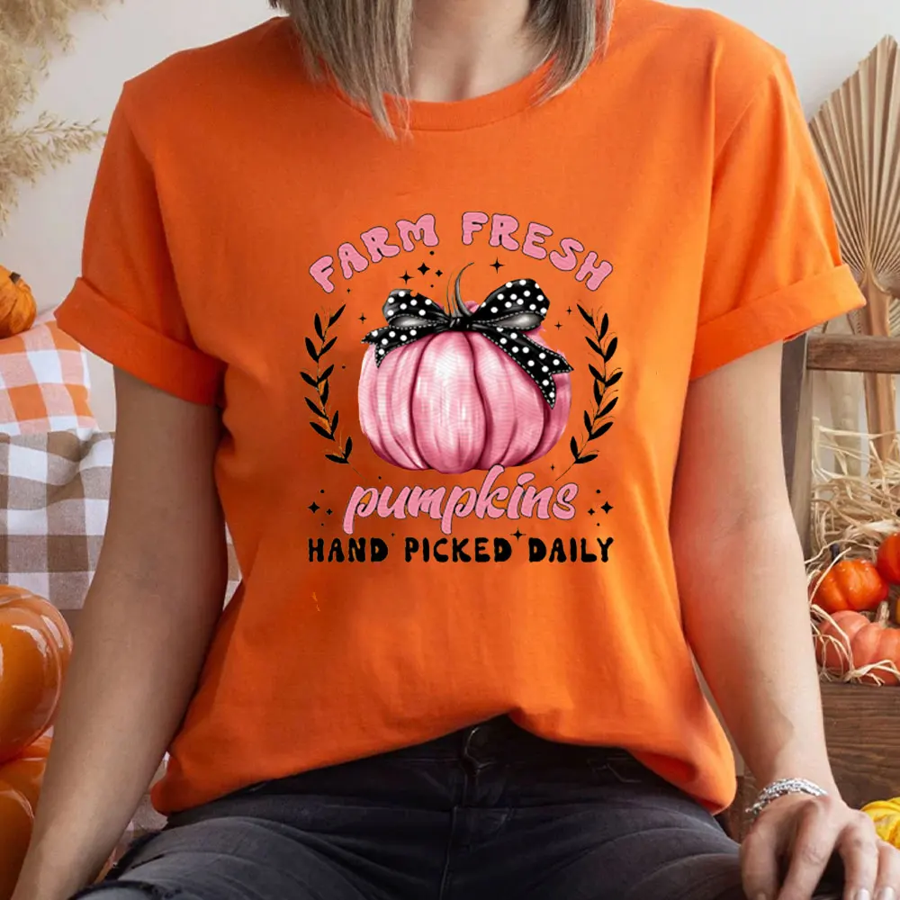 

Women Ghost Pumpkin Bat Print Round Neck Pullovers Funny Halloween Costume Cotton Shirt Graphic T Shirts Y2k Top Harajuku Tops