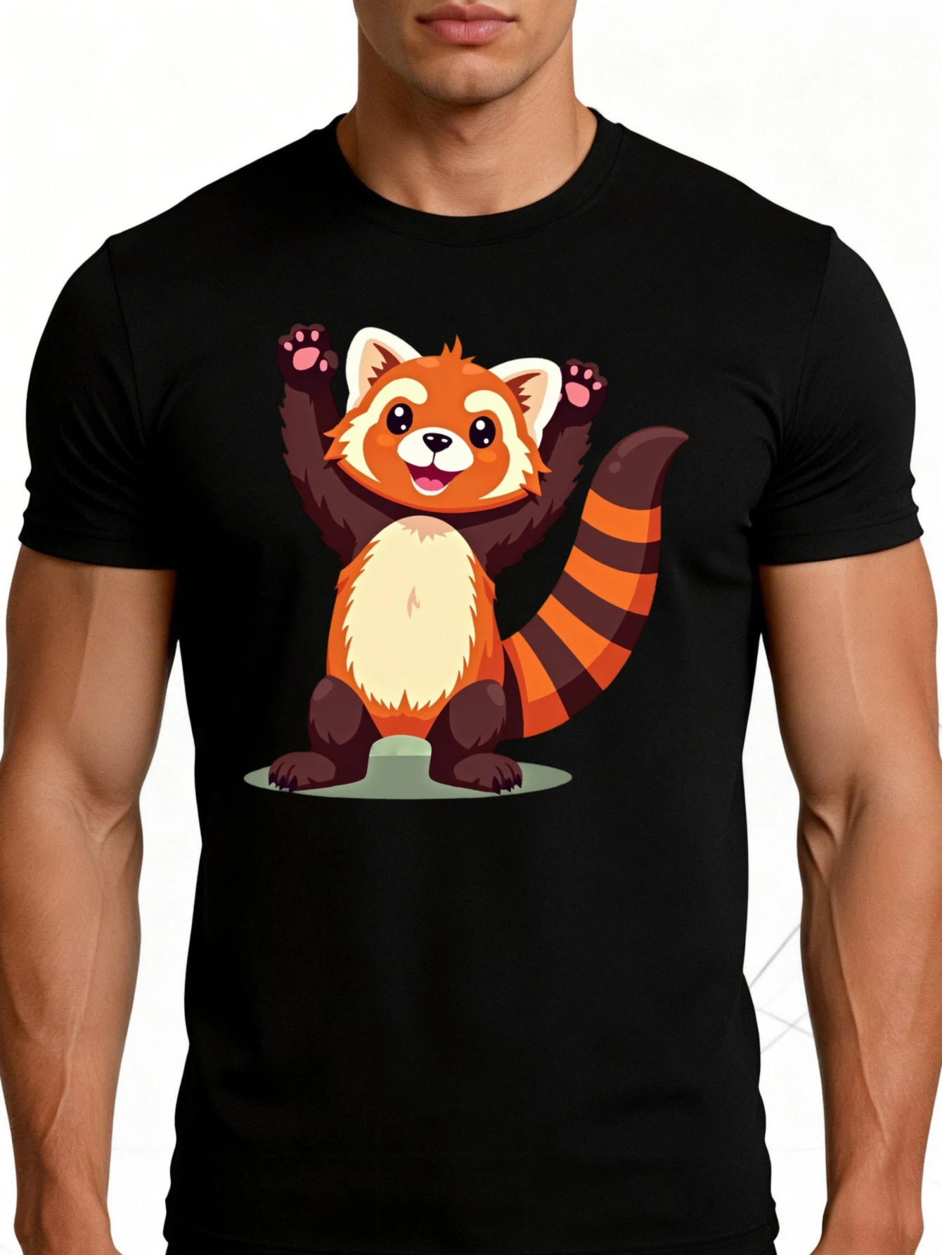 Men's Graphic T-Shirt - Breathable, Soft, Lightweight - Cute Standing Red Panda - Vintage Fun Pattern Casual Short Sleeve Summer Top, Gift for Him
