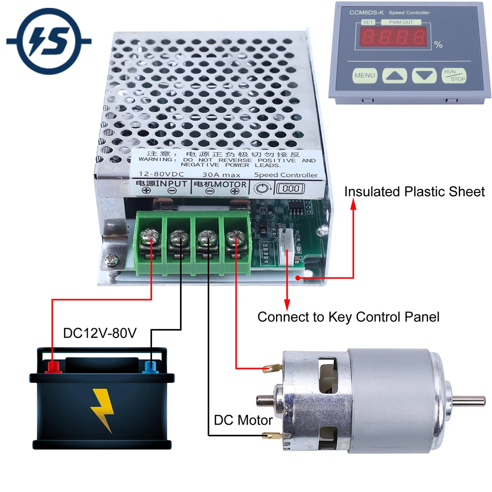 

DC 12-80V 30A Motor Speed Controller 0-100% Adjustable Electric LED PWM Driver Speed Regulator CCM6DS-K Light Dimmer Slow Start