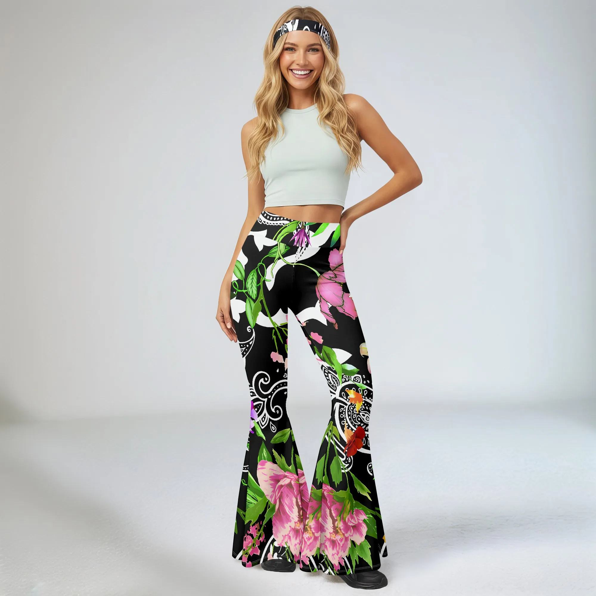 

Women's Spring And Summer Casual 3D Printed Flared Pants, High Waisted Fashionable Flared Pants.