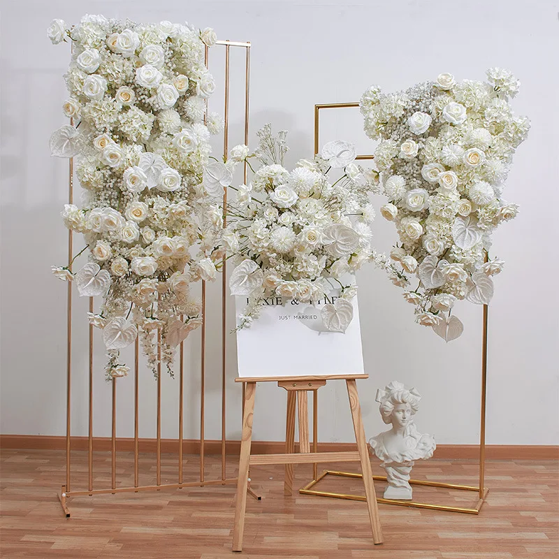 

White Rose Delphinium Hydrangea Floral Arrangement Decor Wedding Backdrop Event Party Supplies Props Palm Aisle Floor Flower