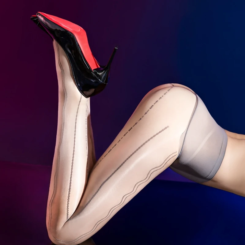 Fashion Sexy Wave Stripe Patterned Pantyhose Oil Shiny Glossy Party Club Medias Women Ultra Thin Transparent Nightwear Underwear