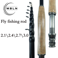 MBLN carbon fly fishing telescopic rod, 2.1 meters - 3.0 meters, easy to carry, Luya bass pike fly rod carbon wooden handle fly