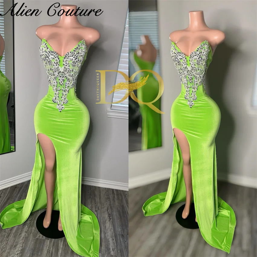 

Elegant Green Mermaid Prom Dresses Cut-out Beading Diamonds Rhinestones Party Dresses Woman Vestidos Birthday Gown Customized