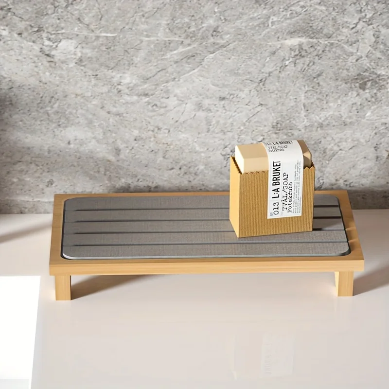 Suction Cup Sink Caddy Organizer, Quick-Drying Stone Soap Dispenser Tray with Drainage Holes, Multifunctional Drain Rack