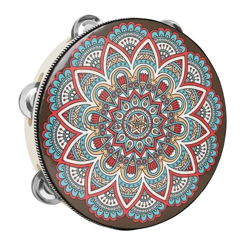 Metal Bells Hand Held Percussion Drum with Ergonomic Handle Grip 8 Inch Single Row Tambourine Round Musical Tambourine X5QF