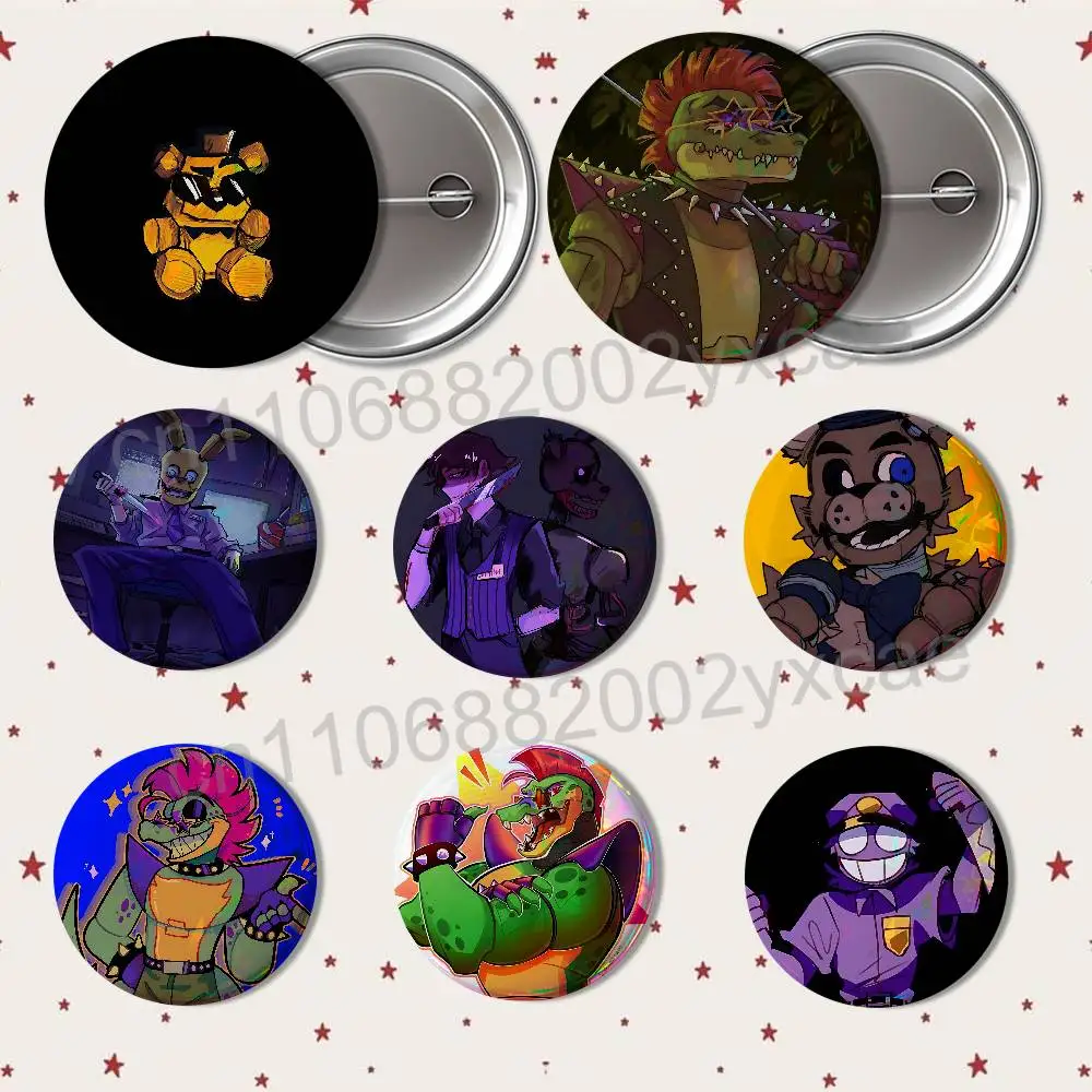 Montgomery Gator William Afton FNAF Round Exquisite Badge Brooches Creative Pins For Clothes Hat Backpack Gift Accessories