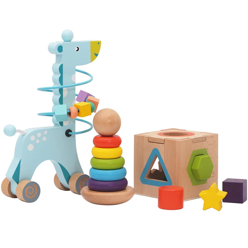 Infants Children Gifts Early Education Color Classification Bead-shaped Matching Box Rainbow Tower Set Enlightenment Wooden Toys