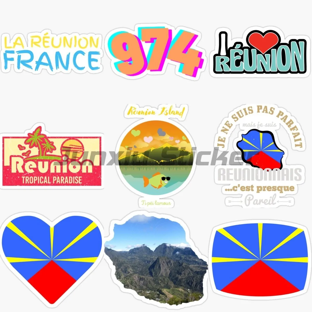 Reunion Island RE Flag Map Landscape Creative Stickers Car Laptop Wall Room Truck Window Helmet Racing Decoration Decals