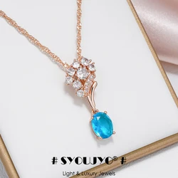 SYOUJYO Shiny Blue Natural Zircon Pendant Necklace For Women 585 Rose Gold Color Party Wedding Jewelry