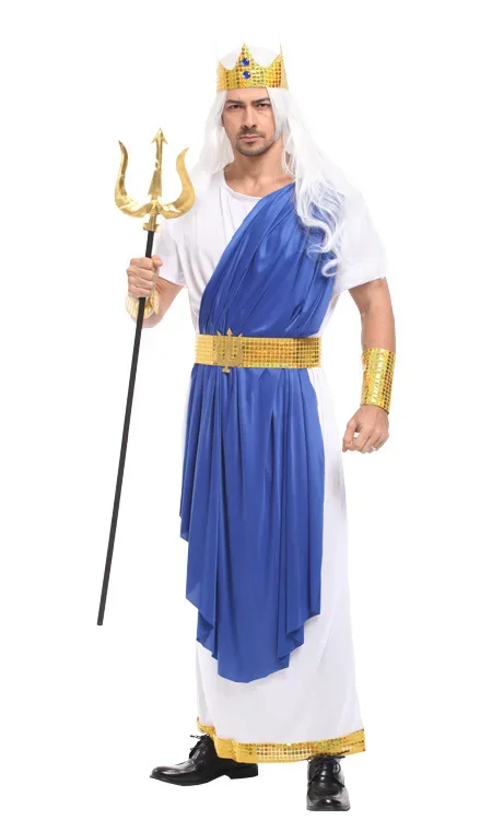Men Roman Mythology God of Sea King  Poseidon Costumes Halloween Purim Party Carnival Cosplay Outfits