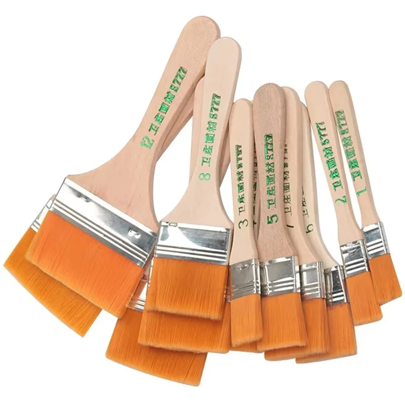 12Pcs/Set Oil Paint Brush Memory Nylon Paint Brushes For Cleaning Brush Watercolor Wooden Drawing Brush Tools Art Supplies Set