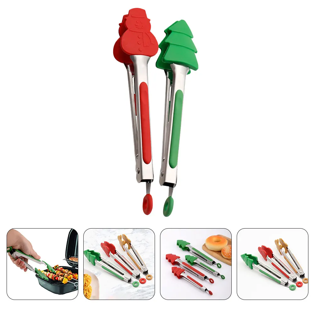 

2Pcs Food Tongs Set Stainless Steel Heat Resistant BBQ Kitchen Tool Green Red Color Easy Clean Multi Function Cooking