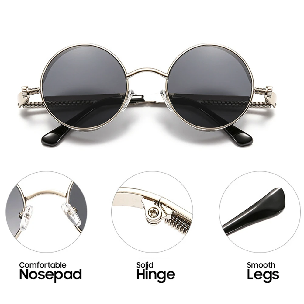 VIVIBEE Steampunk Rote Sonnenbrille Vintage Herren Runde Punk Legierung Metall Retro Sonnenbrille Damen 2026 Goggles Gothic Shades – Detail 4