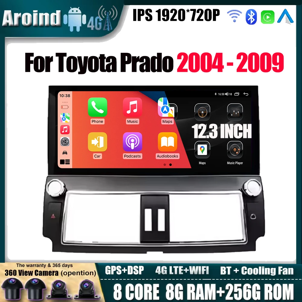 

12.3Inch Navigation GPS Carplay Android Auto IPS Screen Multimedia Video Player DVR FM for Toyota Prado 2014 Tools 4G LTE wifi