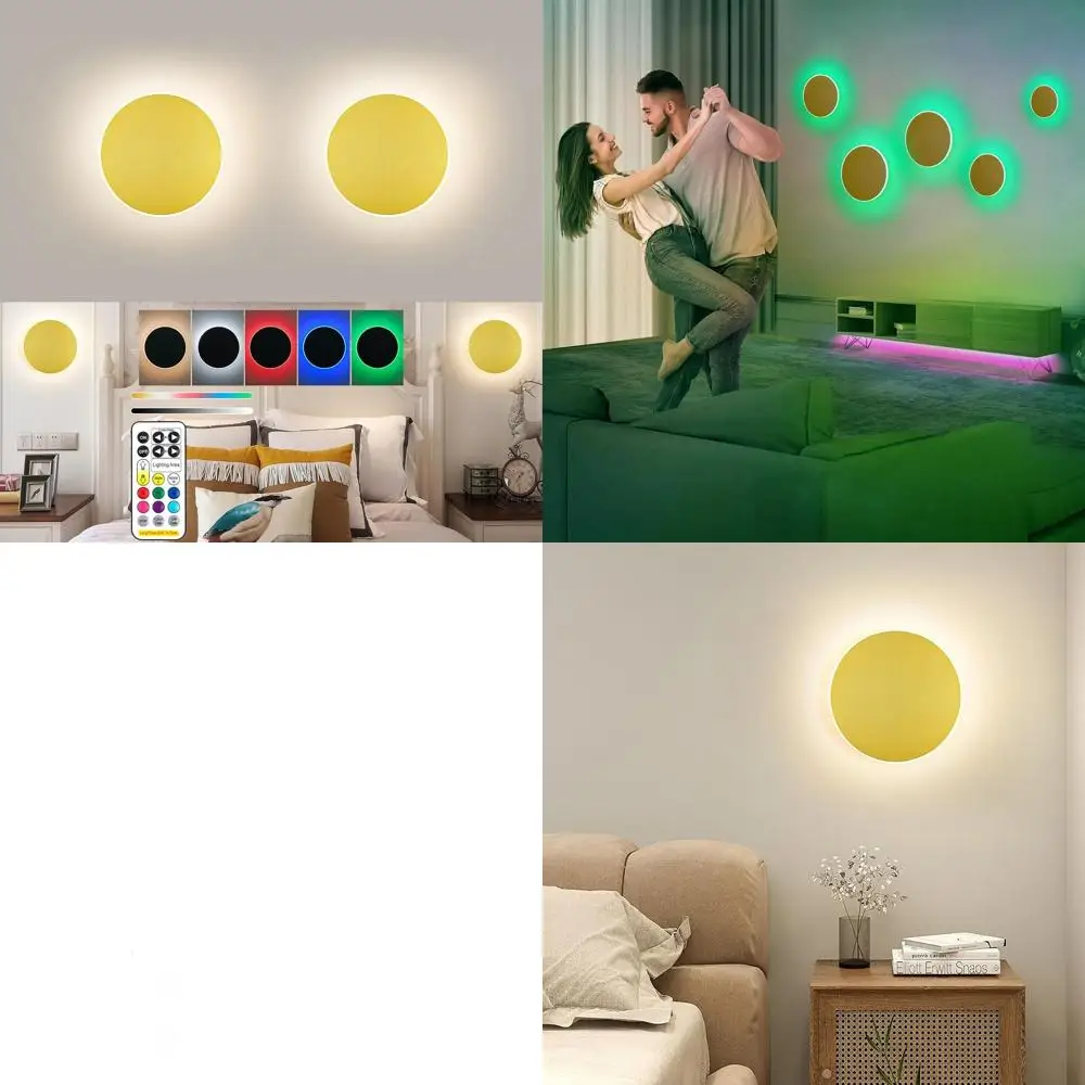 

Battery-Powered Gold Solar Eclipse Wall Sconces with Remote, 9 Color Modes, Cordless for Indoor Use