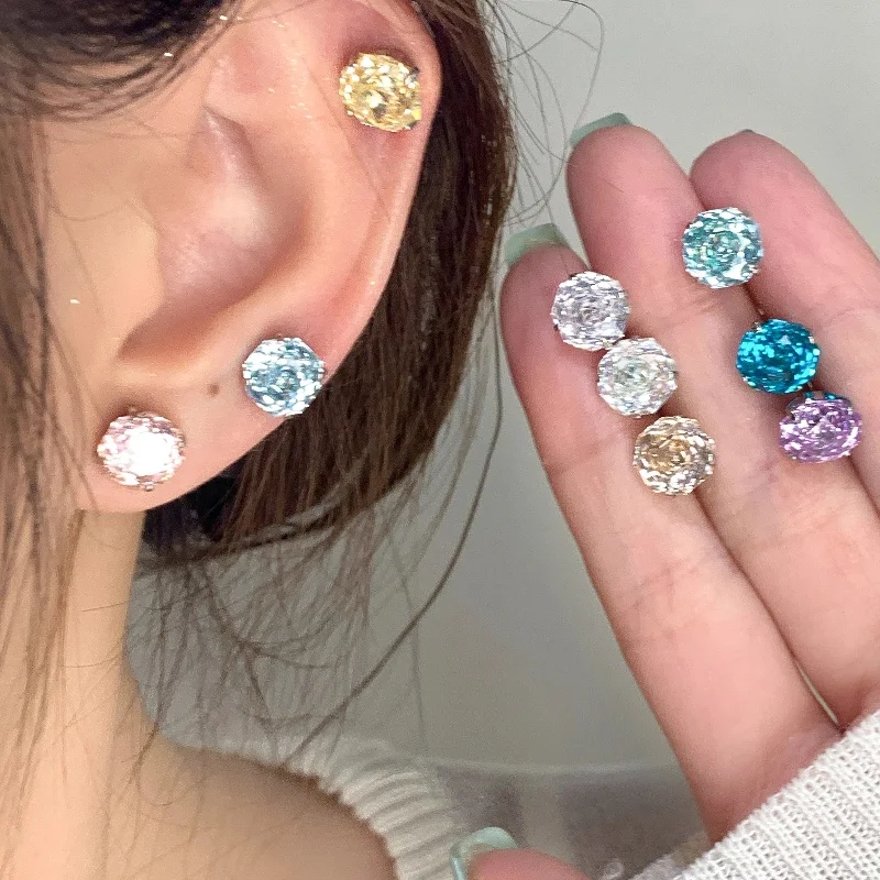 

8MM Rose Cut Cubic Zirconia New in Earrings for Woman Stainless Steel Wedding Prom Jewelry Gift for Her Stainless Steel Jewelry