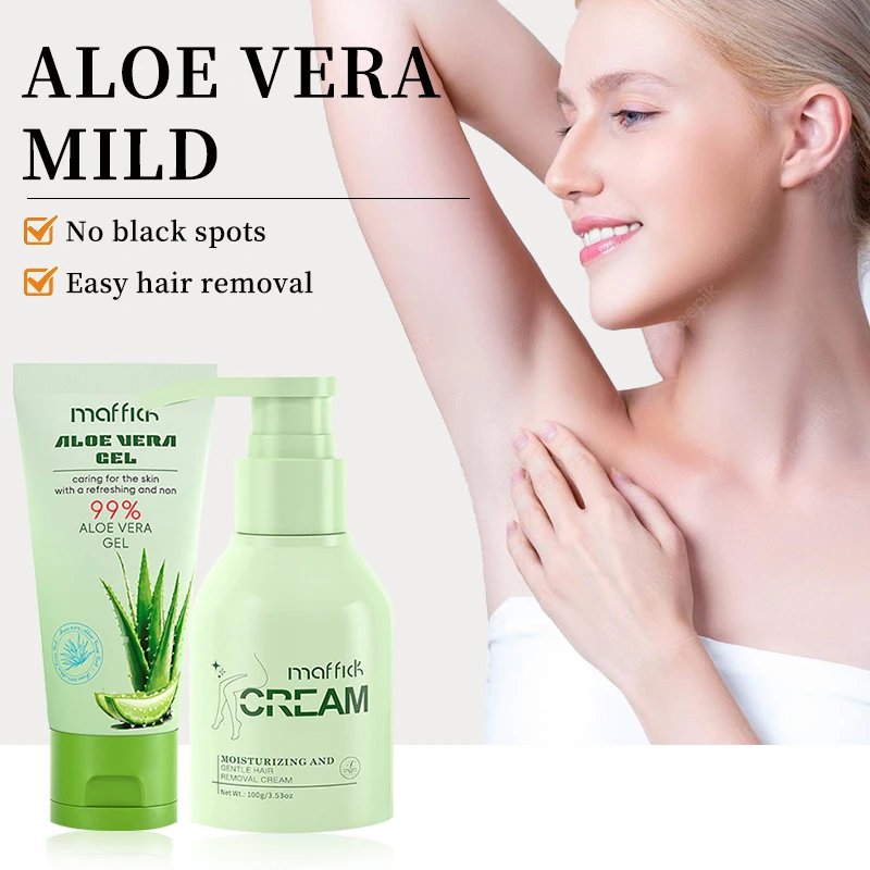 

Набор кремов для мягкого удаления волос Maffick Aloe Vera: безболезненное удаление и подавление роста волос для интимных зон и всего тела, уход за кожей.