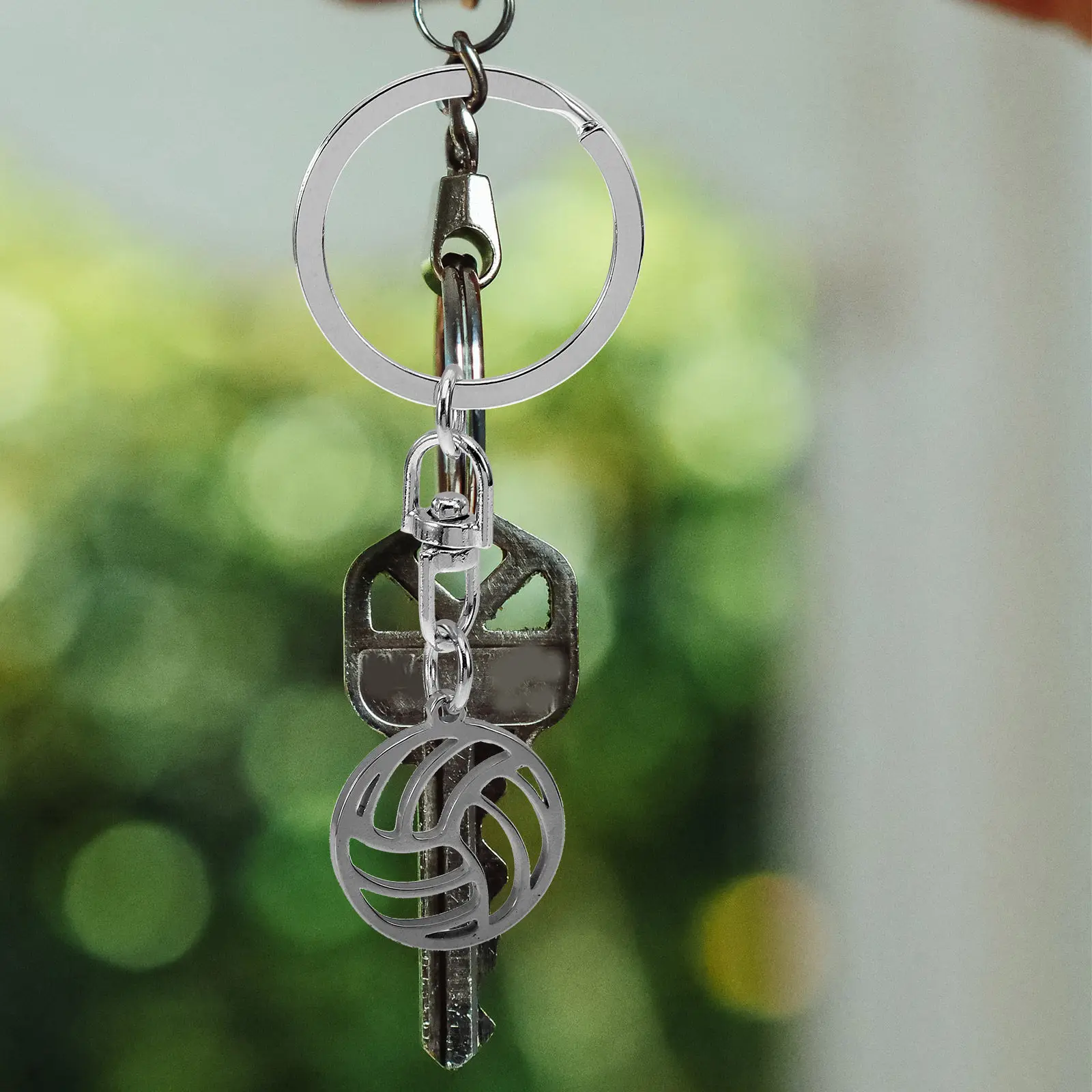 Volleyball Keychain Stainless Steel Hollow Creative Volleyball Pendant Bag Hanging Decoration Sports Key Ring Party Favor