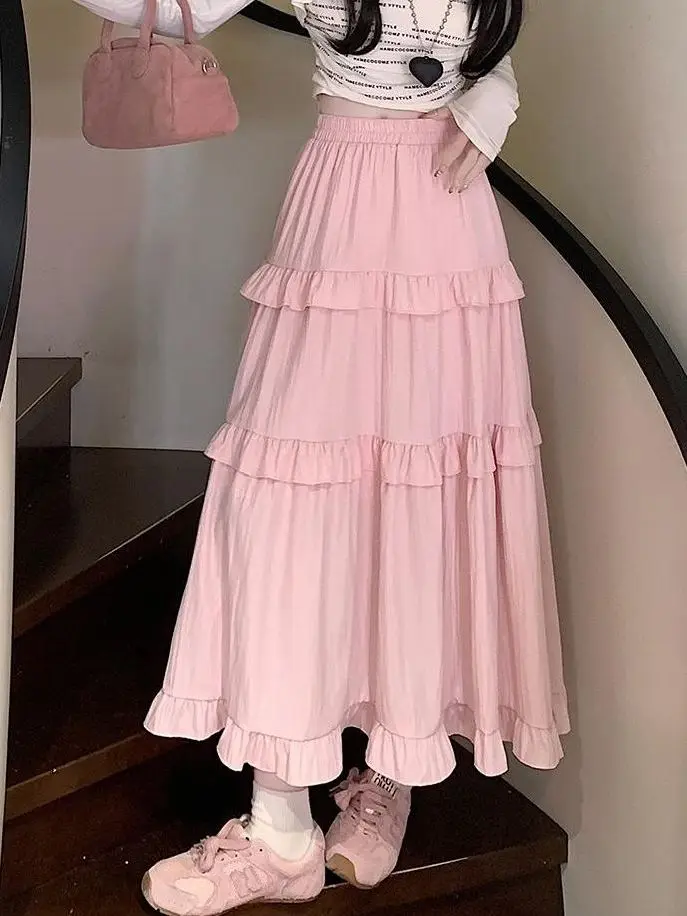

Pink High Waist A-Line Skirt Women's Summer Slimming Age-Defying Cake Skirt Girls' Premium Fashion Half-length Skirt