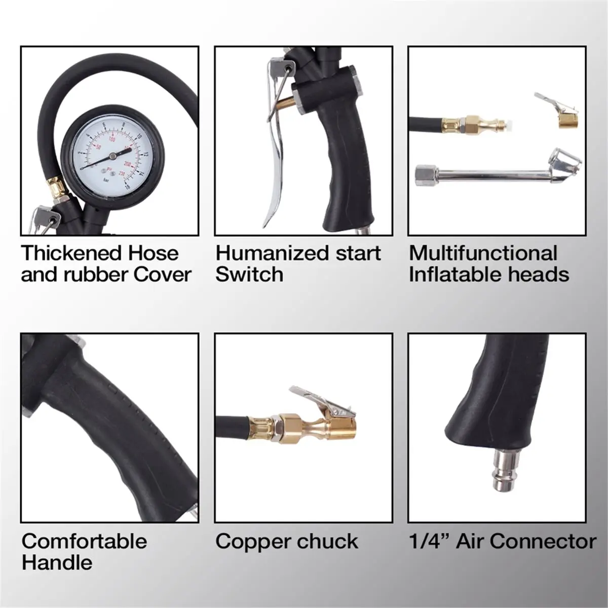618 Mega Sale Professional Tire Pressure Gun with Inflator Nozzle, 0-230psi for Inflating and Checking Car and Motorcycle Tires