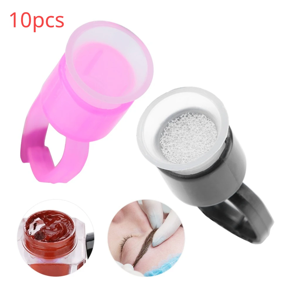 10pcs Disposable Tattoo Ink Ring Cups with Sponge Pigment Holder Permanent Makeup Ink Cup Holder Plastic Tattoo Tools Supplies