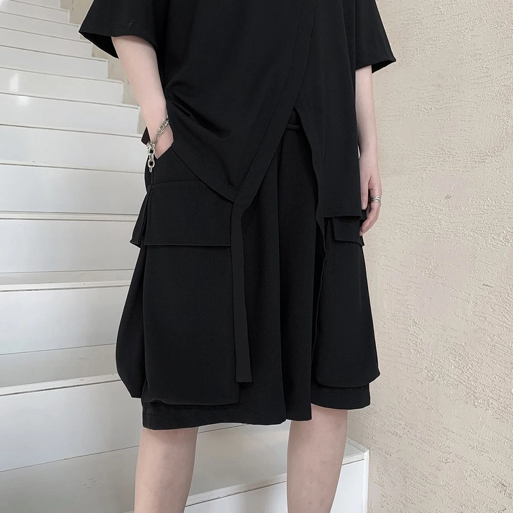 

Новые летние мужские однотонные комбинезоны с большими карманами в американском стиле ретро, модные тенденции, повседневные простые свободные дышащие мужские штаны