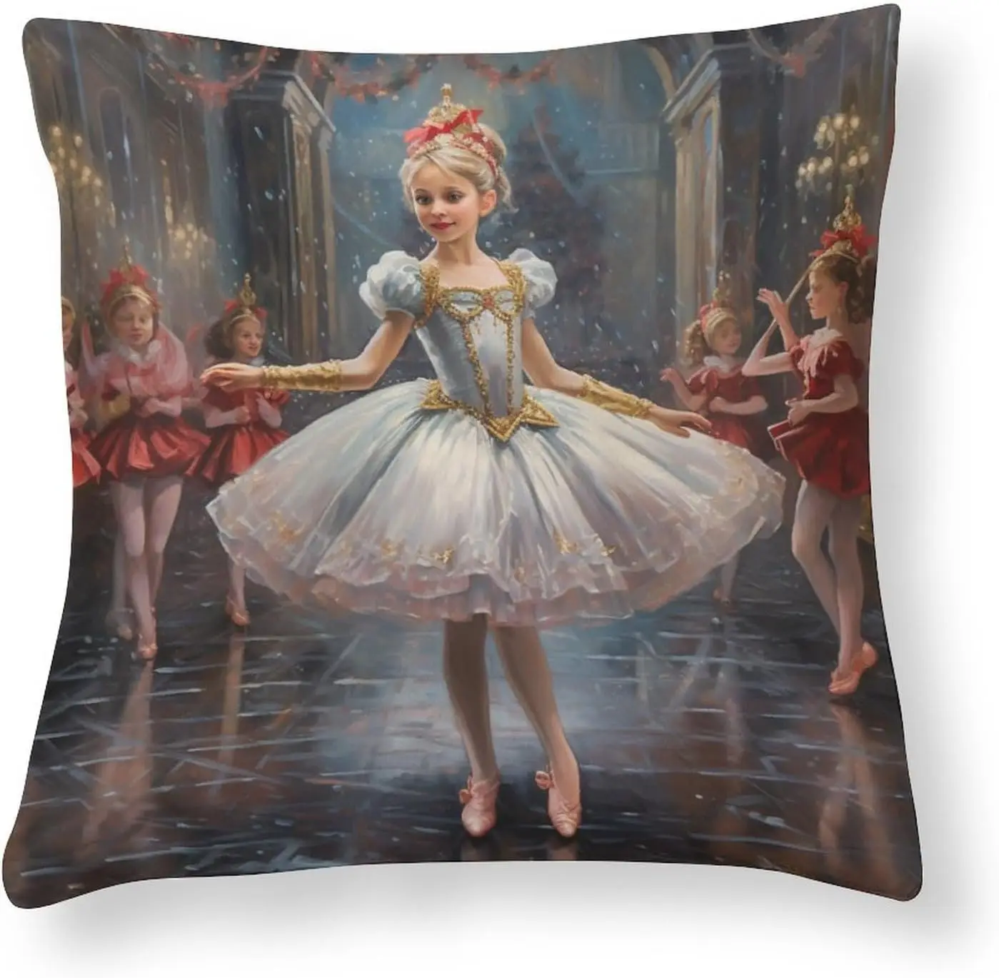 

Satin Cushion Covers The Nutcracker Ballet Oil Painting Throw Pillow Cover Square Nutcracker Ballet Xmas Dance