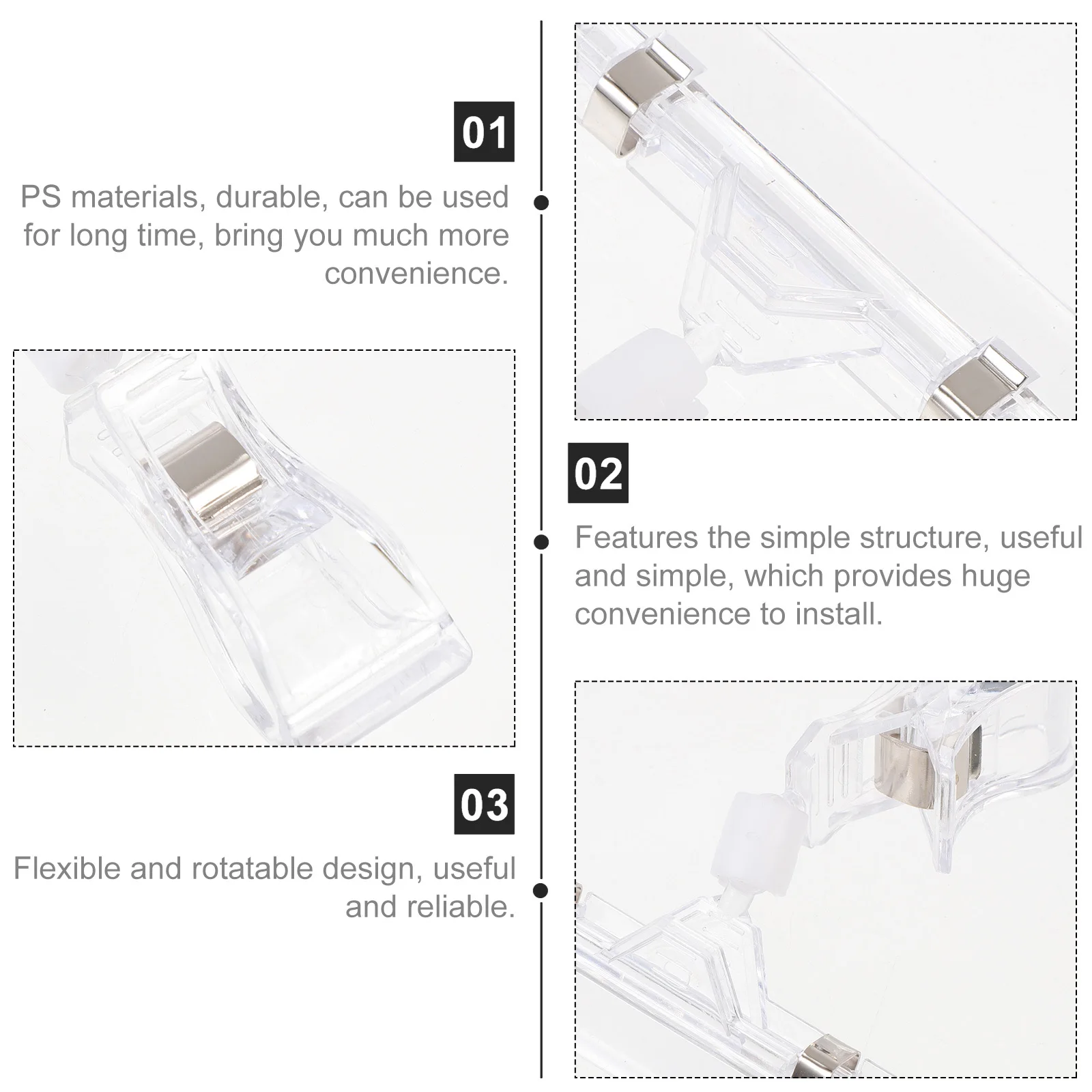

25Pcs Clear Double Display Label Clip Rotatable Price Tag Holder for Merchandise Sign Swivel Sticker Clamp Table Card Display