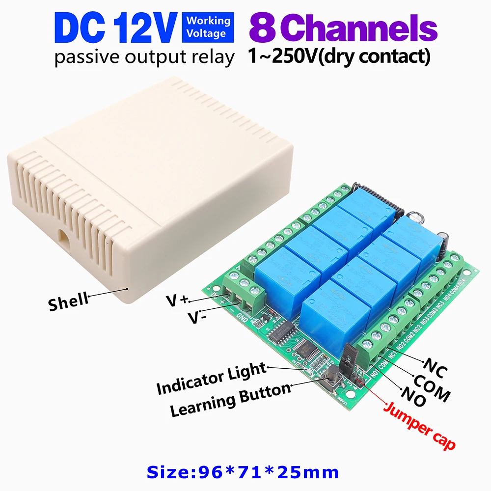 Universal Wireless Remote Control Switch RF 433MHz 8 CH DC 12V 10A Relay Receiver,500m Transmitter for Garage Door Motor Lamp