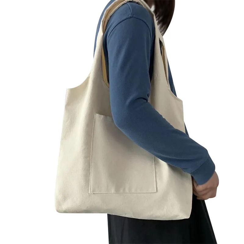 Women\'s Shopping Bags Canvas Commuter Vest Bag Cotton Cloth White Black Series Supermarket Grocery Handbags Tote School Bag