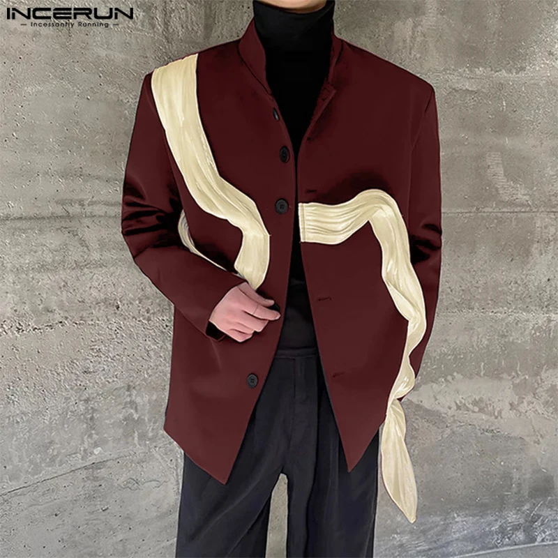 Handsome Men Clothing INCERUN Fashion Irregular Ribbon Splicing Suit Coat Casual Streetwear Male Loose Long Sleeved Blazer S-5XL