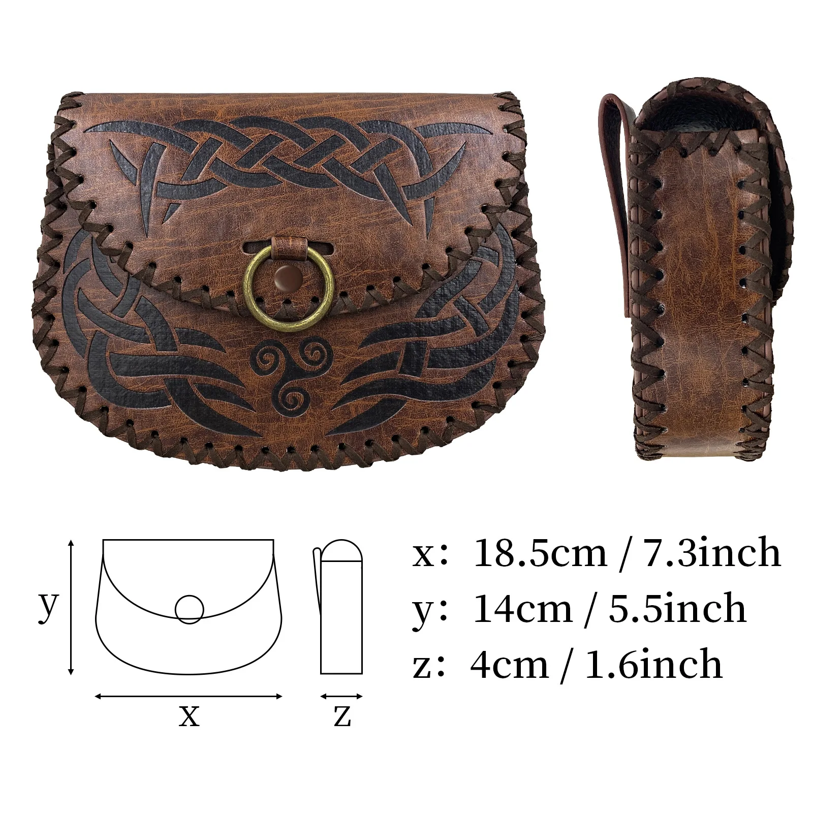 Middle Ages Portable Belt Pouch For LARP Ren Faire Medieval Viking Embossed Belt Bag