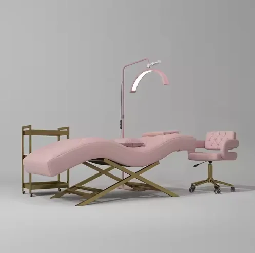 Spa Salon Facial Chair Synthetic Leather Stainless Steel Factory Custom Foldable Adjustable Beauty Eyelash Massage Table Bed