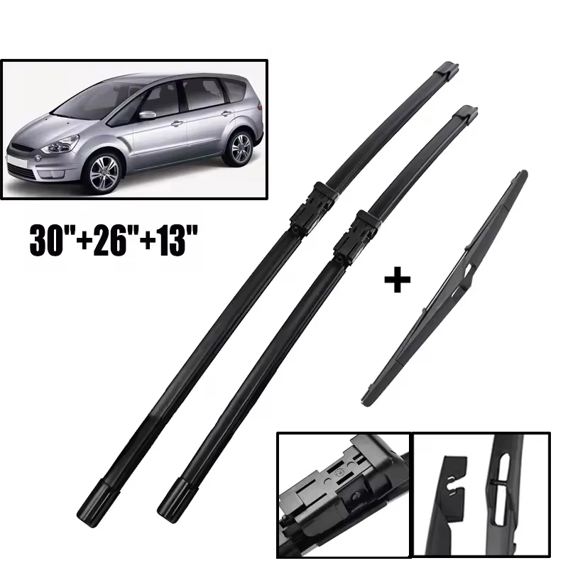 

Wiper LHD Front & Rear Wiper Blades Set For Ford S-Max Smax 2009 - 2015 Windshield Windscreen Window Brushes 30"+26"+13"