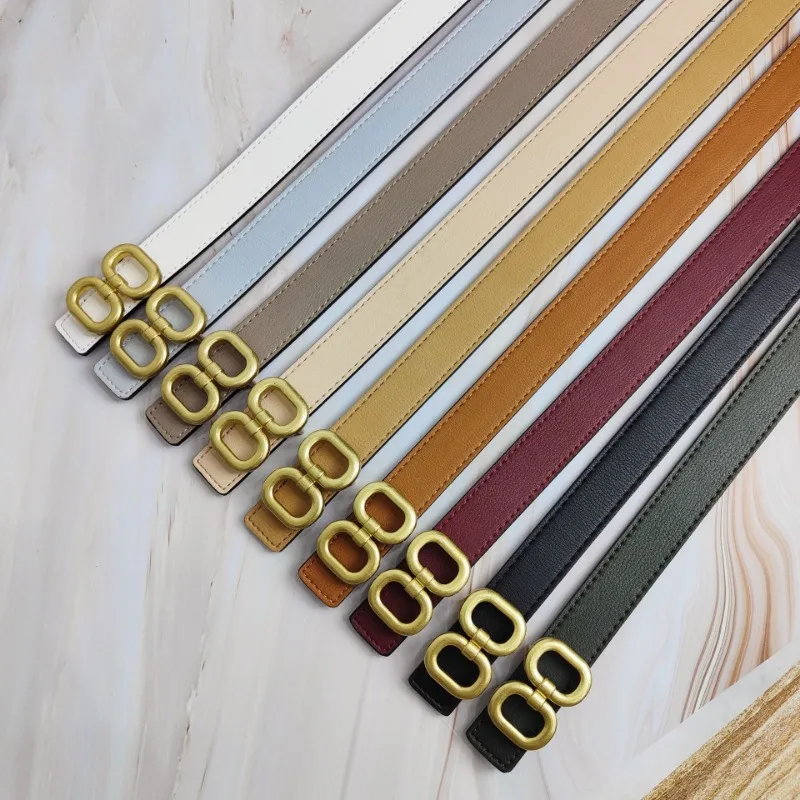 

2023 New Women's Colorful Cowhide Belt with Loop Buckle Decoration Simple and Casual Korean Fashion Jeans Luxury Belt