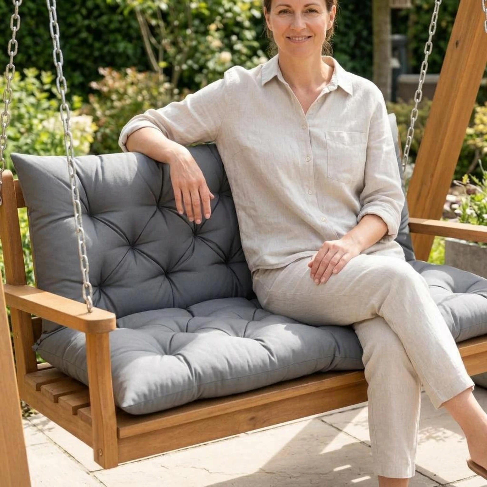 Garden Swing Cushion Thick Padded Bench Seat Pad Porch Swing Cushion Adjustable Straps Outdoor Bench Seat Pad for Balcony