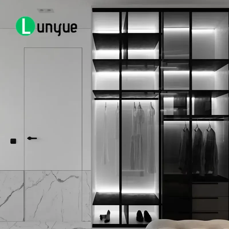 6 Door Sliding Mirror Wardrobe Nordic Modern Design Lockable Durable Space Saving Walk In Closet For Bedroom Hotel Villa