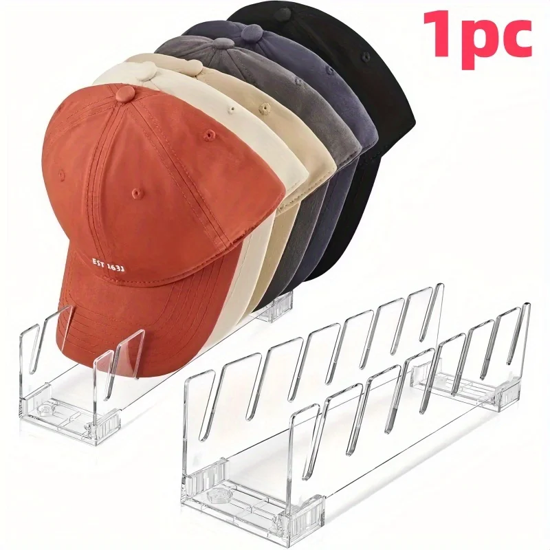 1Pc Clear Acrylic Hat Organizer Stand No Installation Baseball Cap Display Rack Multi Slot Hat Storage Holder for Closet Dresser