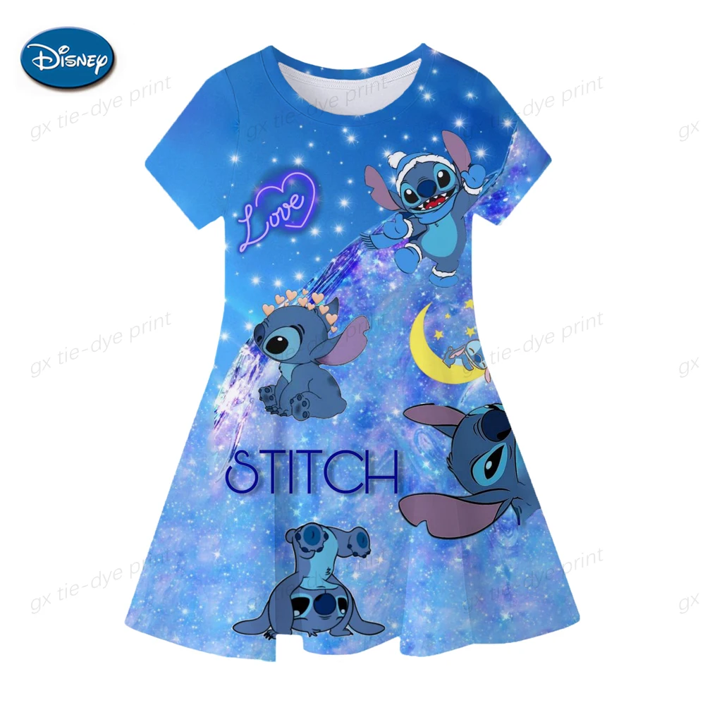 Disney Stitch Cartoon Print Baby Children Girls Kids Stitch Dress Cute Birthday Party Princess Christmas Dress for Baby Girls