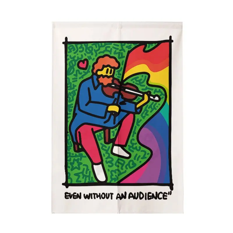 VIKAMA Cartoon Graffiti Anti Smoking Door Curtain Red Background Hand Cigarette Dont Smoke Text Street Art Linen Noren Bedroom