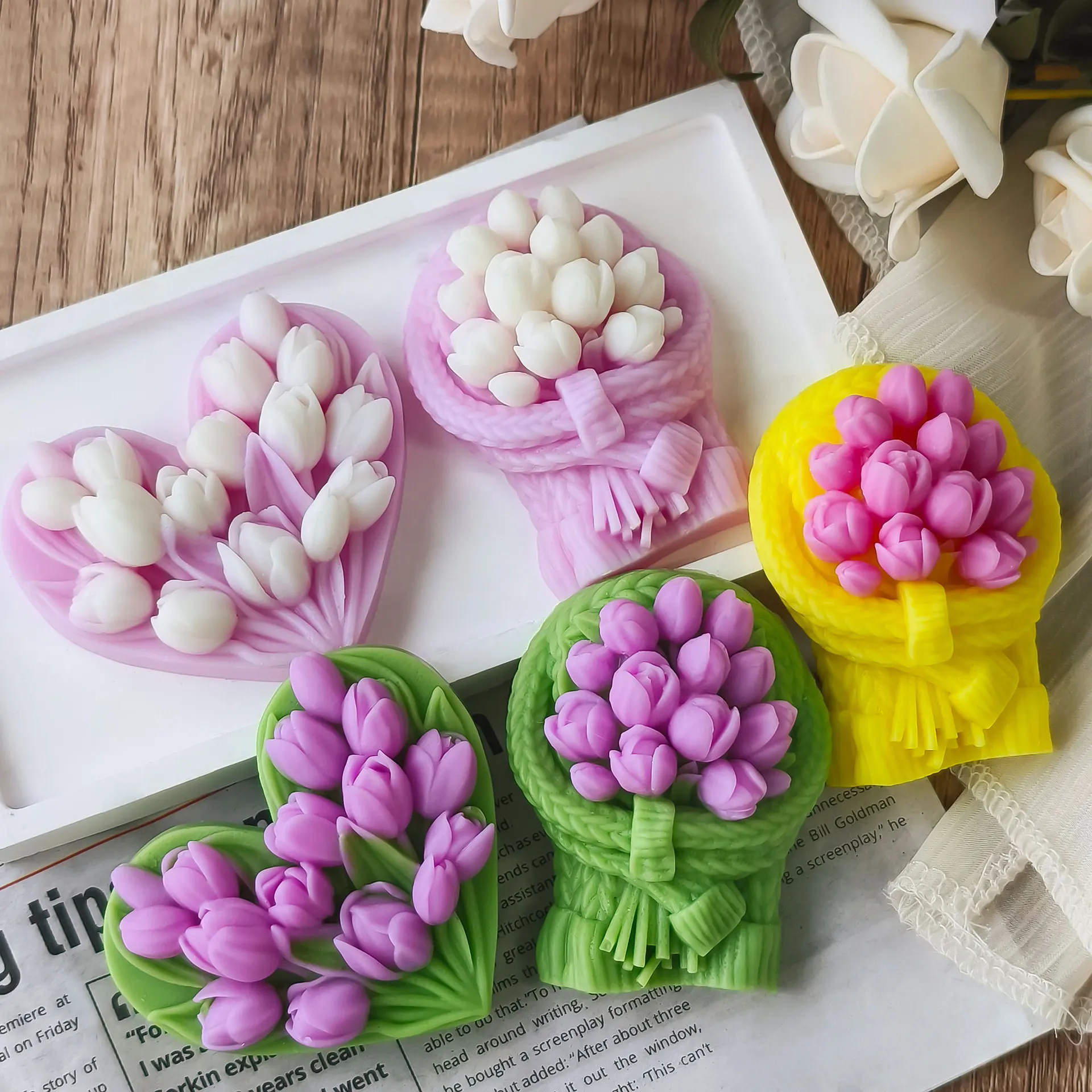 Aroma Candle Plaster Car Diffuser Stone Molds Handmade Candy Chocolate Making Mould DIY Tulip Love Flowers Silicone Mold