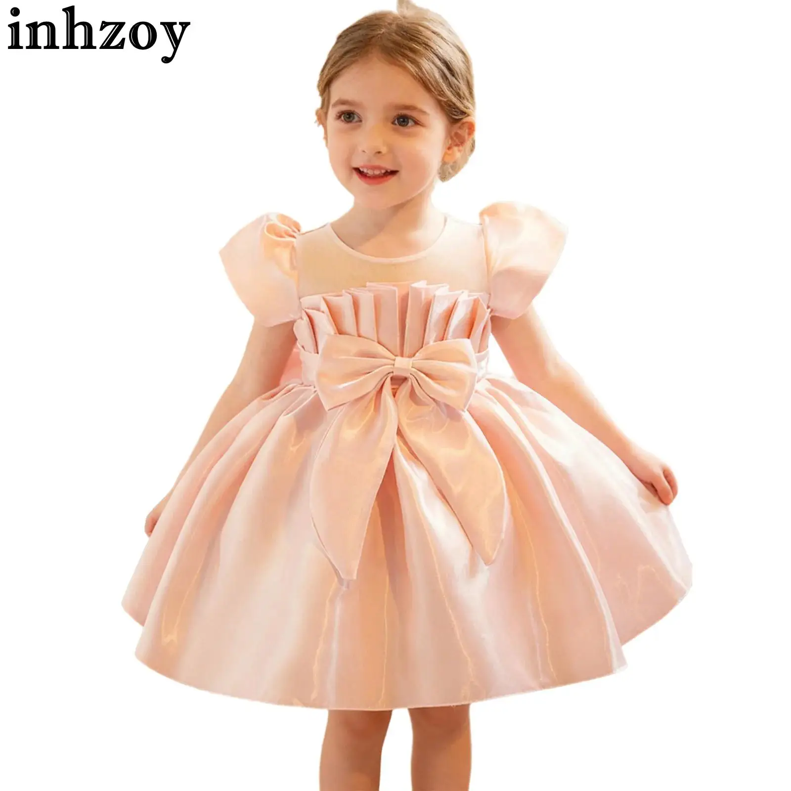 

Детское свадебное платье принцессы с цветочным узором для девочек, сетчатая пачка на молнии с короткими рукавами, вечерние бальное платье для дня рождения, торта, банкета, фотографии