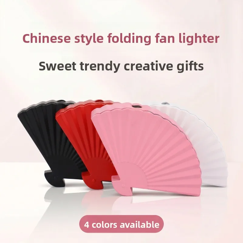 2026 Cute Pink Fan-Shaped Lighter, Folding Design, Refillable Butane, Unique Oriental Style for Smokers Smoking Accessories