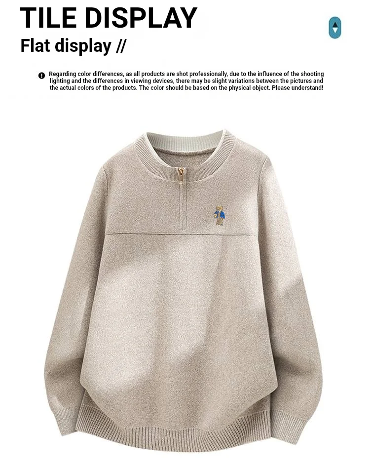 Korean-Style Trend New Men’s Long-Sleeved Sweater Solid Color Zipper Round Neck Embroidered Knitwear Leisure Hot-Selling for Men