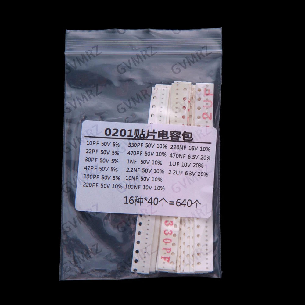 16Value 100NF 2.2UF 220PF 47PF Each 40PCS 0201 0402 capacitor smd kit 1pf 1uf 10uf   100NF 2.2UF 220PF 47PF