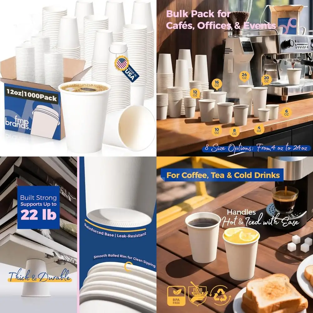 

Одноразовые бумажные кофейные чашки, упаковка 1000 шт., утолщенные чашки премиум-класса для горячих или холодных напитков, прочные бумажные стаканчики на 12 унций на каждый день